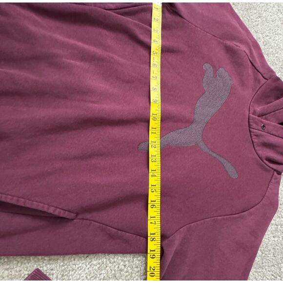 Puma Logo Men’s Long Sleeve Burgundy Hoodie Pullover Sweatshirt Size Small - Picture 6 of 7